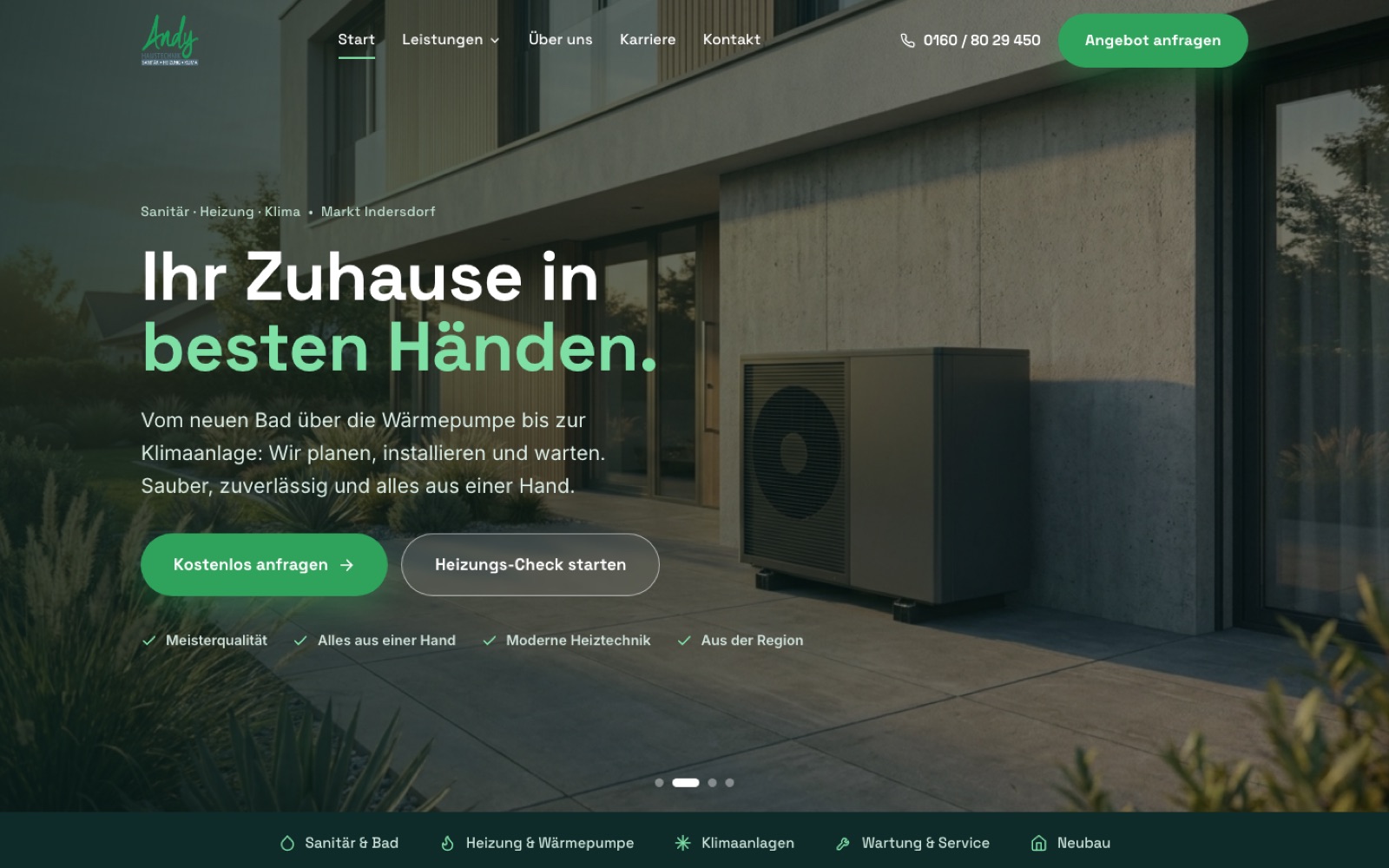 Startseite der Website, die wir für Andy SHK gebaut haben
